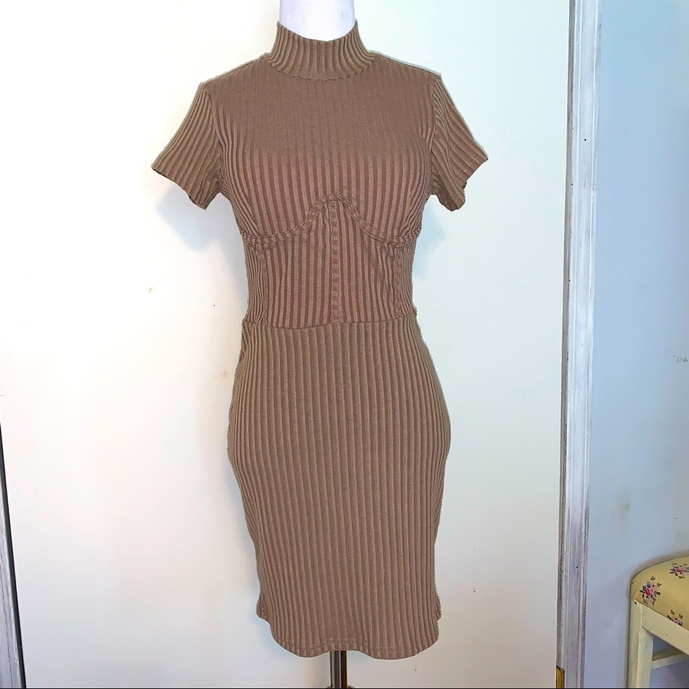 NWT Medium Ribbed Padded Bustier Mini Dress Built-in Padded Bra & Boning!!